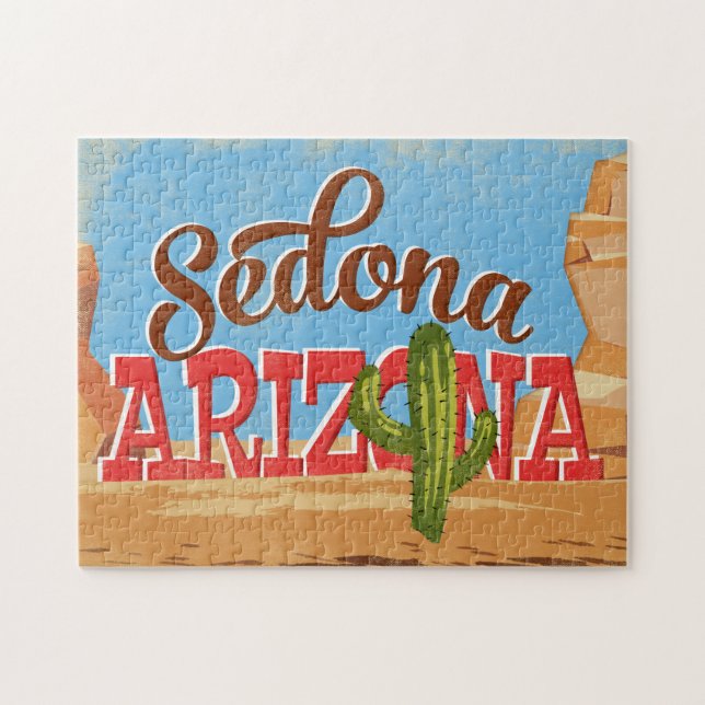 Sedona Arizona Cartoon Desert Vintage Travel Jigsaw Puzzle (Horizontal)