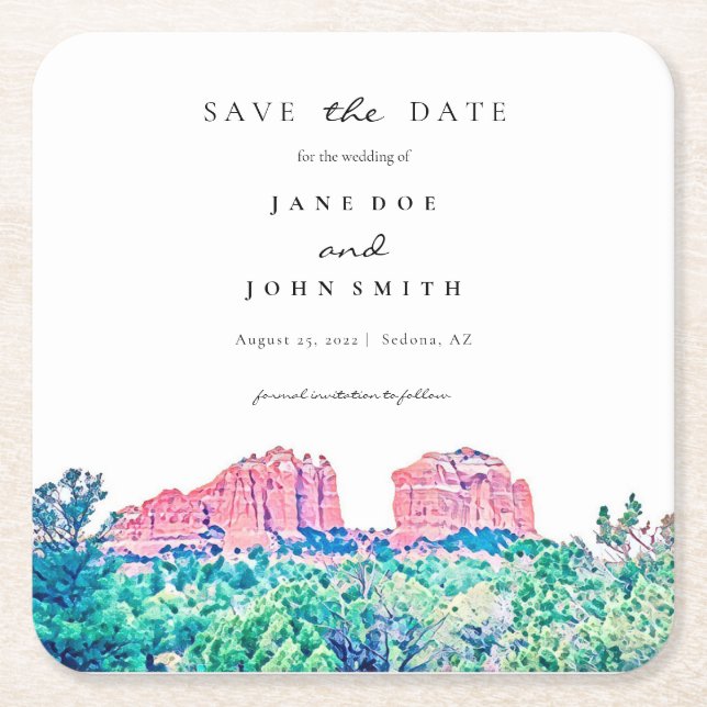 Sedona Arizona Desert Mountain Save The Date Square Paper Coaster (Front)