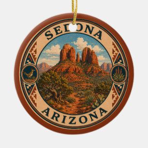 Sedona Arizona Illustration Travel Art Badge Ceramic Ornament