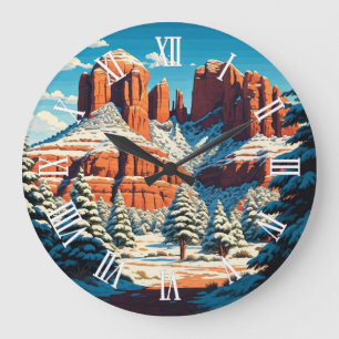 Sedona Arizona Travel Red Rocks snow Large Clock