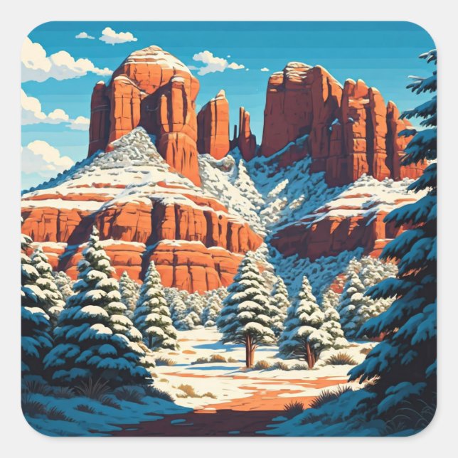 Sedona Arizona Travel Red Rocks snow Square Sticker (Front)