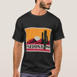 Sedona Arizona Vintage Style Cactus Mountains Trav T-Shirt