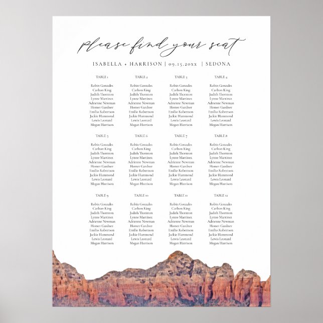SEDONA Painted Skyline Wedding Seating Chart (Front)