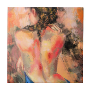 Seductive Lady - Abstract Woman Body Painting Art  Tile