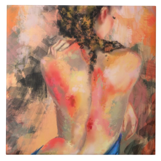 Seductive Lady Woman Body Ceramic Tile - Painting (Front)