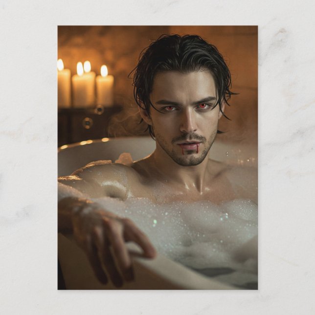 Seductive Vlad Vampire in Bubble Bath Postcard (Front)