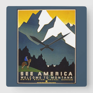 See America - Welcome to Montana Square Wall Clock