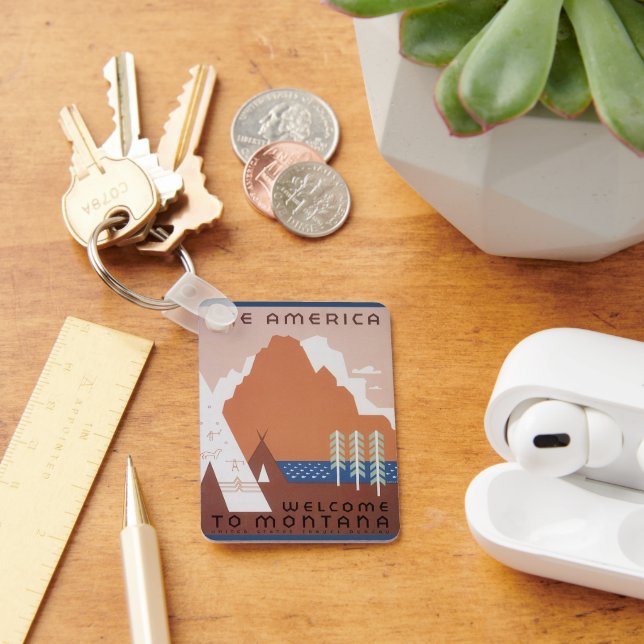 See America Welcome to Montana, Vintage Travel Keychain (Desk)