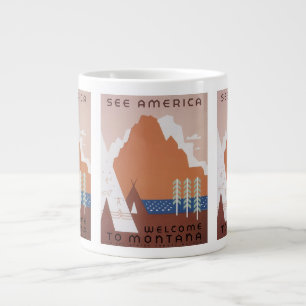 See America Welcome to Montana, Vintage Travel Large Coffee Mug