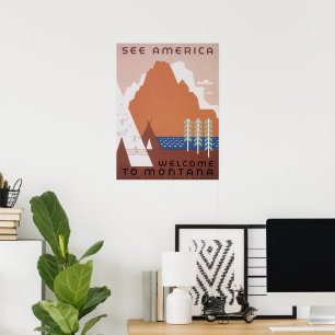See America Welcome to Montana, Vintage Travel Poster