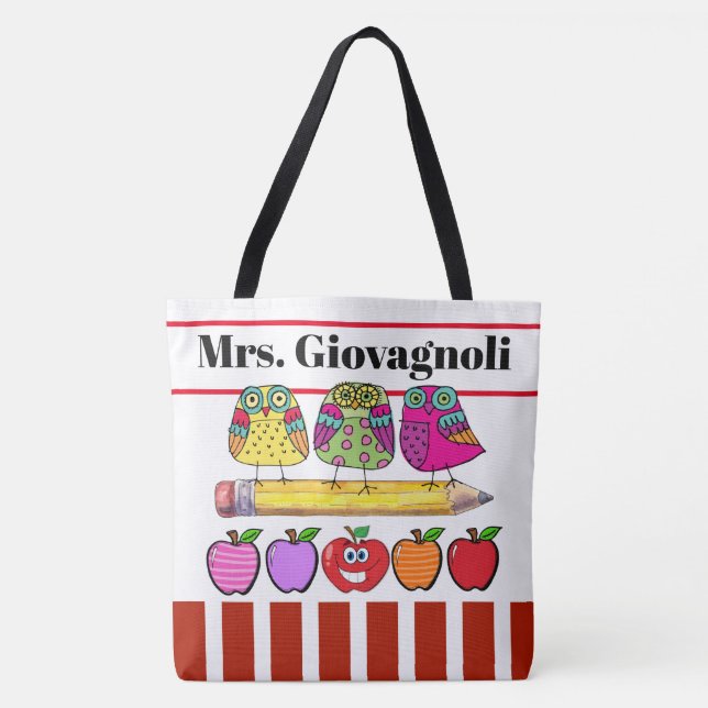 See Back - Cute Owl Teacher Tote (Front)