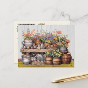 See Back - Floral Rustic Gardening Postcard