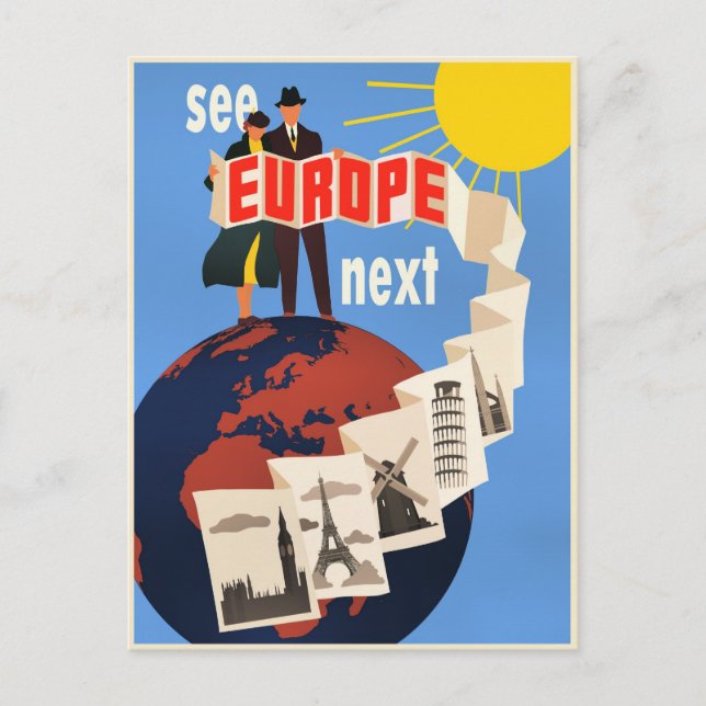 See Europe Next travel poster, Postcard (Front)
