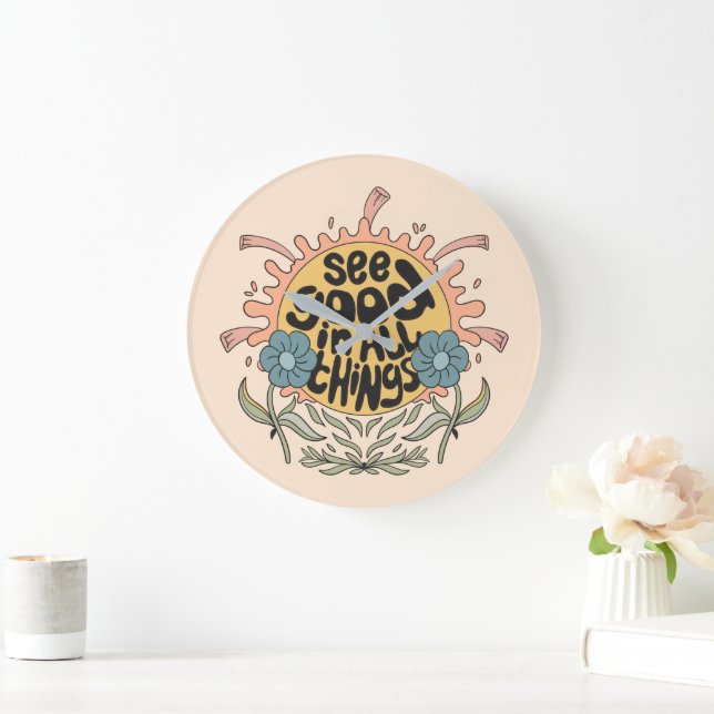 See Good in all Things Hippie Graphic Large Clock (Home)