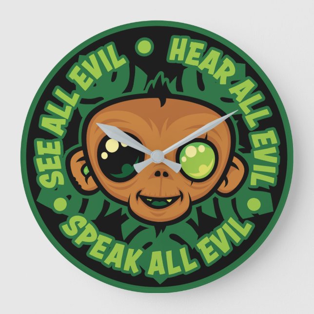 See, Hear and Speak All Evil Monkey Large Clock (Front)