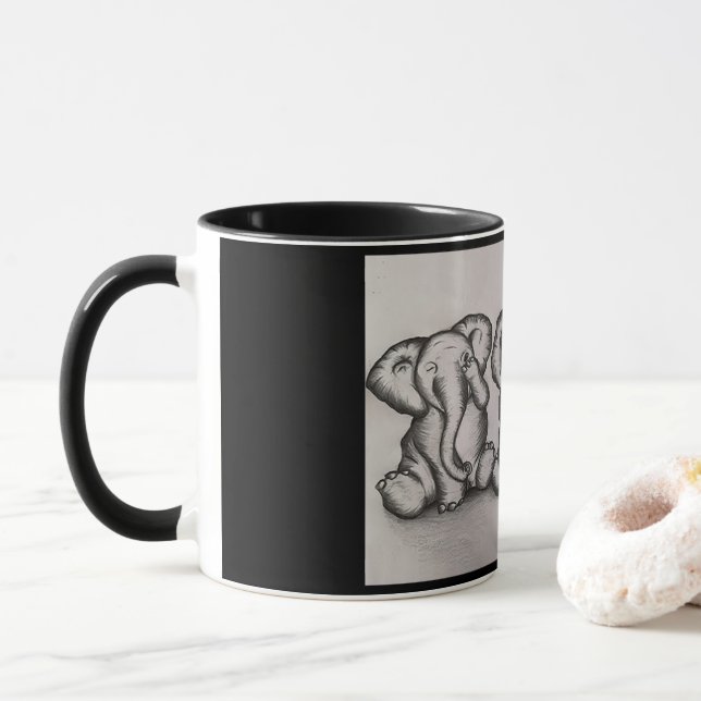 See, Hear, Speak No Evil Elephant Mug (With Donut)