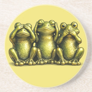 See Hear Speak No Evil Funny Frogs Coaster