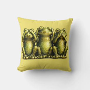 See Hear Speak No Evil Funny Frogs Throw Pillow