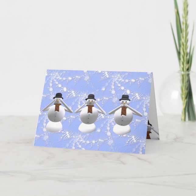 See, Hear, Speak No Evil Snowman Christmas Card (Front)