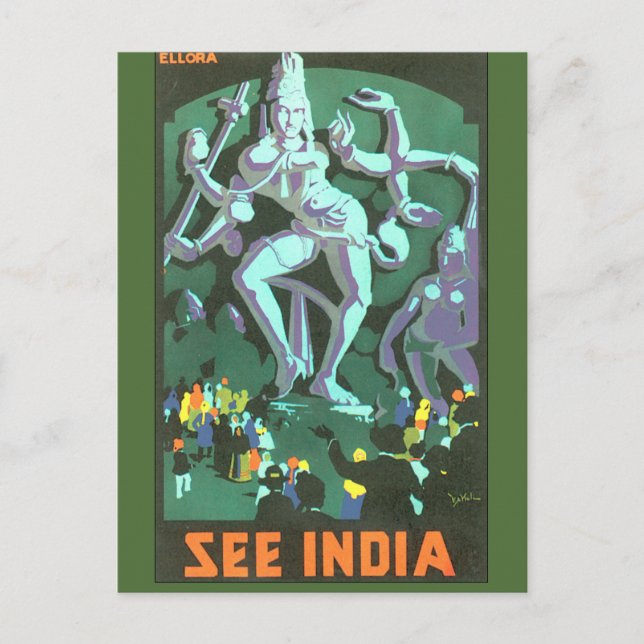 See India Vintage Travel Poster Postcard (Front)