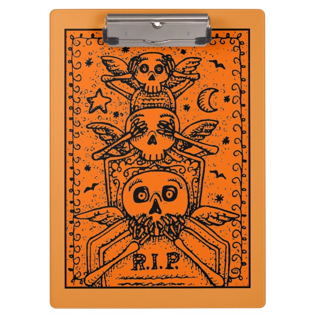 SEE NO EVIL CEMETERY SKELETON TOMBSTONE, HALLOWEEN CLIPBOARD (Front)