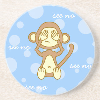 See No Evil - Cute Monkey Cartoon Coaster