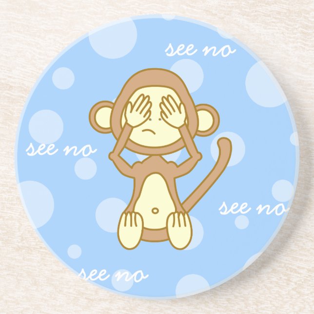 See No Evil - Cute Monkey Cartoon Coaster (Front)