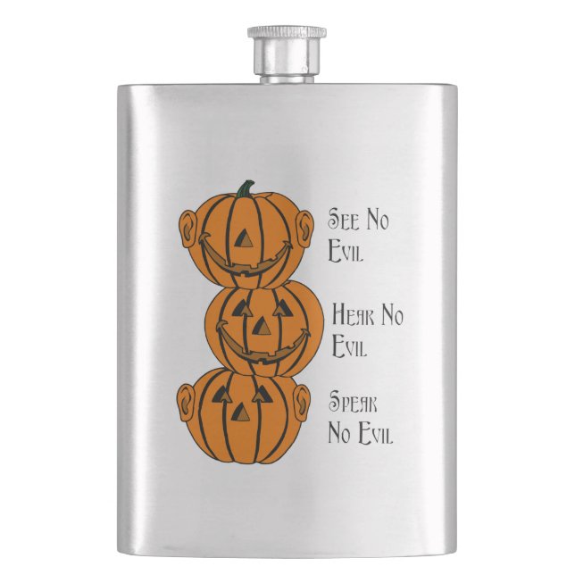 See No, Hear No, Speak No Evil Pumpkins Flask (Front)