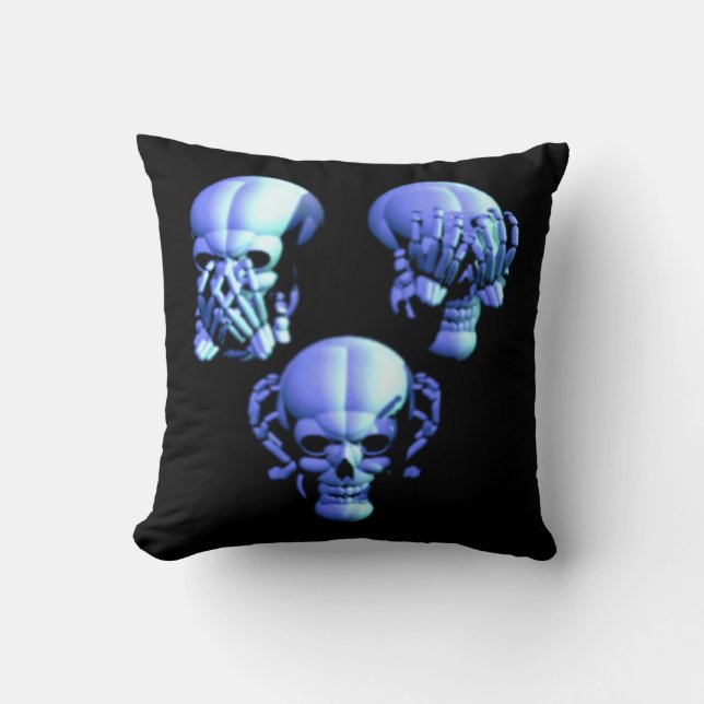 See No Hear No Speak No Evil Skulls Pillow (Front)