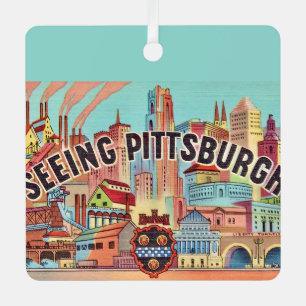 See Pittsburgh Postcard Metal Ornament