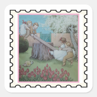 See Saw nursery rhyme stamp art Square Sticker