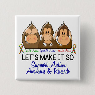 See Speak Hear No Autism 2 Inch Square Button