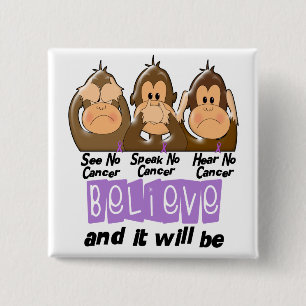 See Speak Hear No Cancer 1 2 Inch Square Button