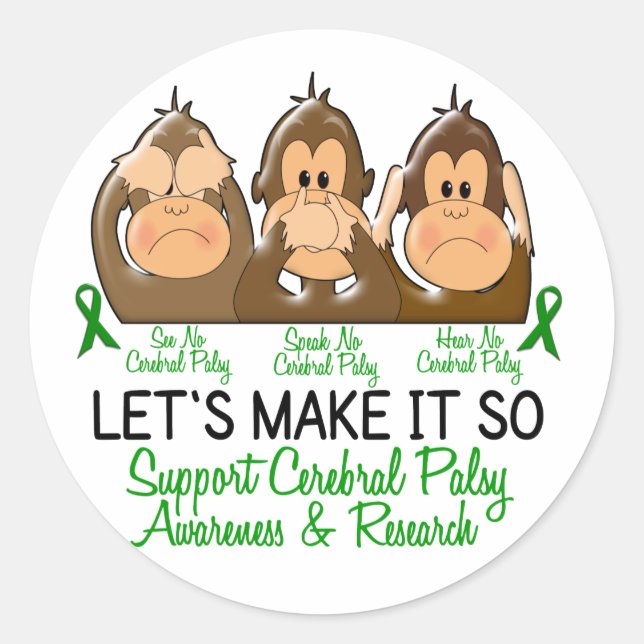 See Speak Hear No Cerebral Palsy 2 Classic Round Sticker (Front)