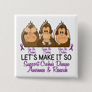 See Speak Hear No Crohns Disease 2 Inch Square Button