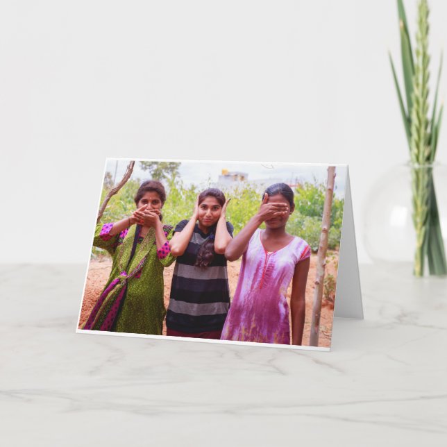 See, Speak, Hear No Evil Greetings Card (Front)