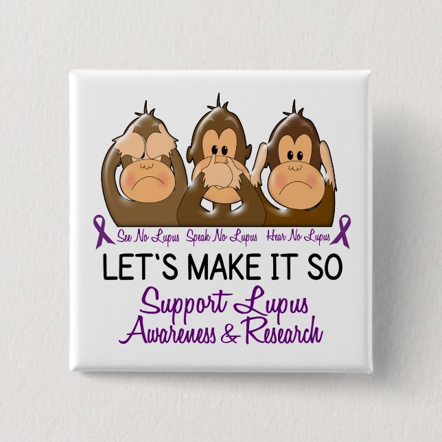 See Speak Hear No Lupus 2 Inch Square Button (Front)