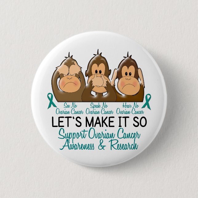 See Speak Hear No Ovarian Cancer 2 Inch Round Button (Front)