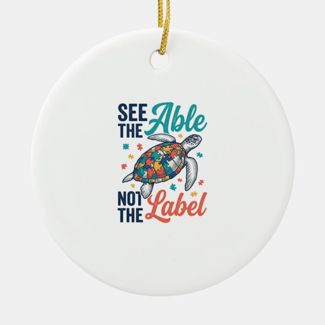 See the Able Turtle Puzzle Awareness Shirt Design_ Ceramic Ornament (Front)