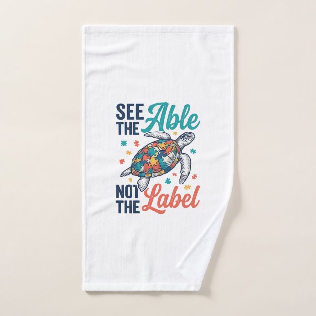 See the Able Turtle Puzzle Awareness Shirt Design_ Hand Towel (Hand Towel)