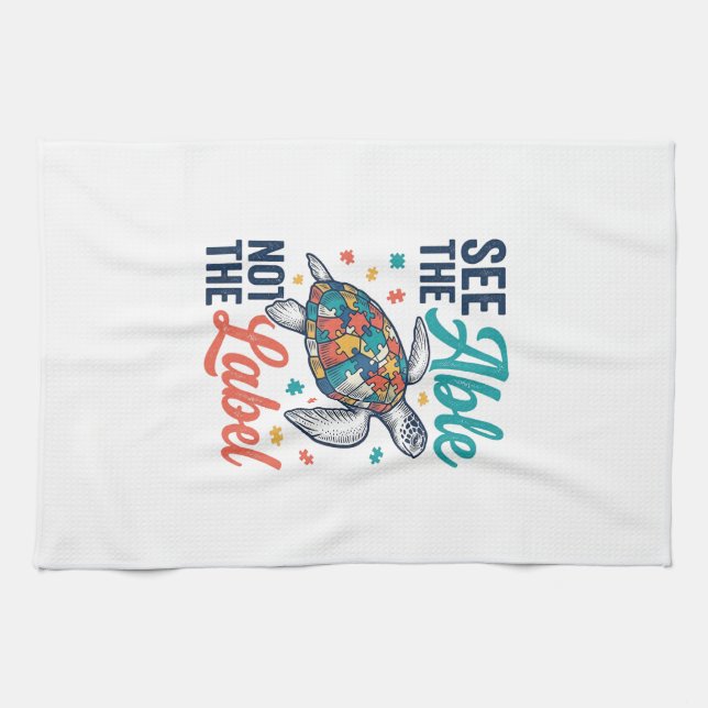 See the Able Turtle Puzzle Awareness Shirt Design_ Kitchen Towel (Horizontal)