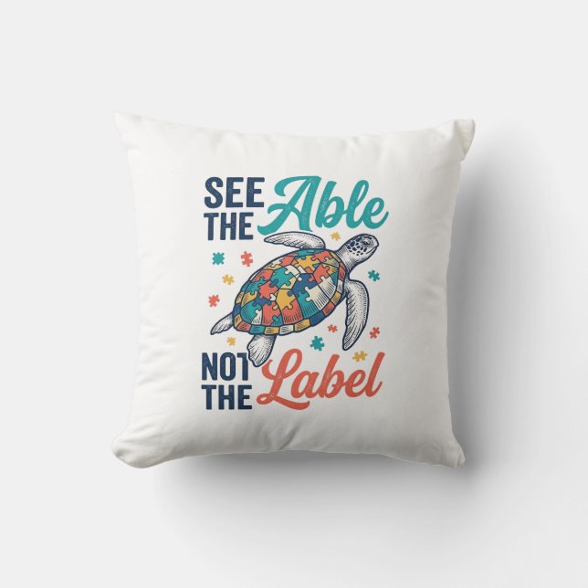 See the Able Turtle Puzzle Awareness Shirt Design_ Throw Pillow (Front)