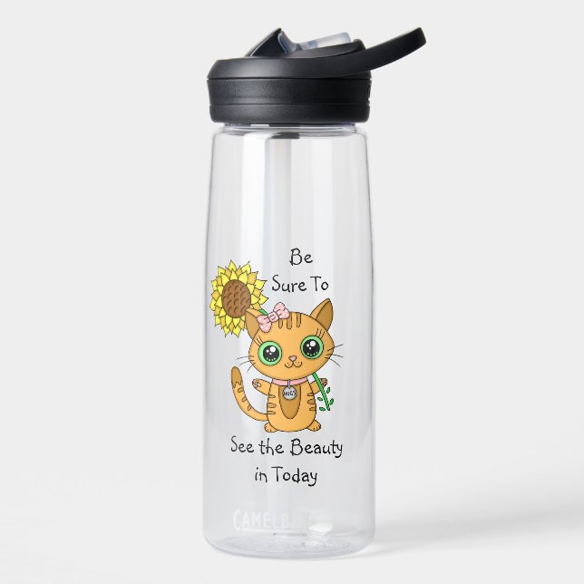 See The Beauty | Orange Cat and Sunflower  Water Bottle (Left)