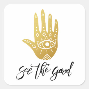 See the Good Hamsa Square Sticker