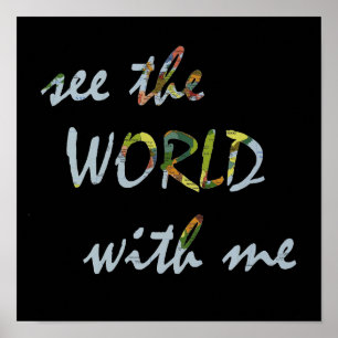 See the world with me travel quote map whimsical poster