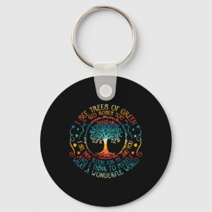 See Trees Green Roses Vintage Earth Day Keychain