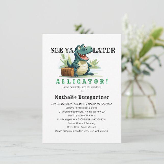 See Ya Later Alligator Going Away Invitation (Standing Front)