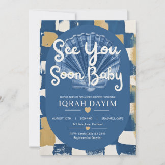See You Soon Baby Coastal Seashell Baby Shower Invitation