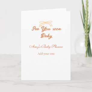 see you soon baby orange red bow baby shower name card