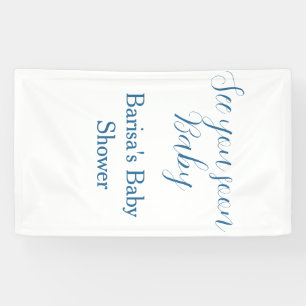 see you soon baby shower blue name date simple banner